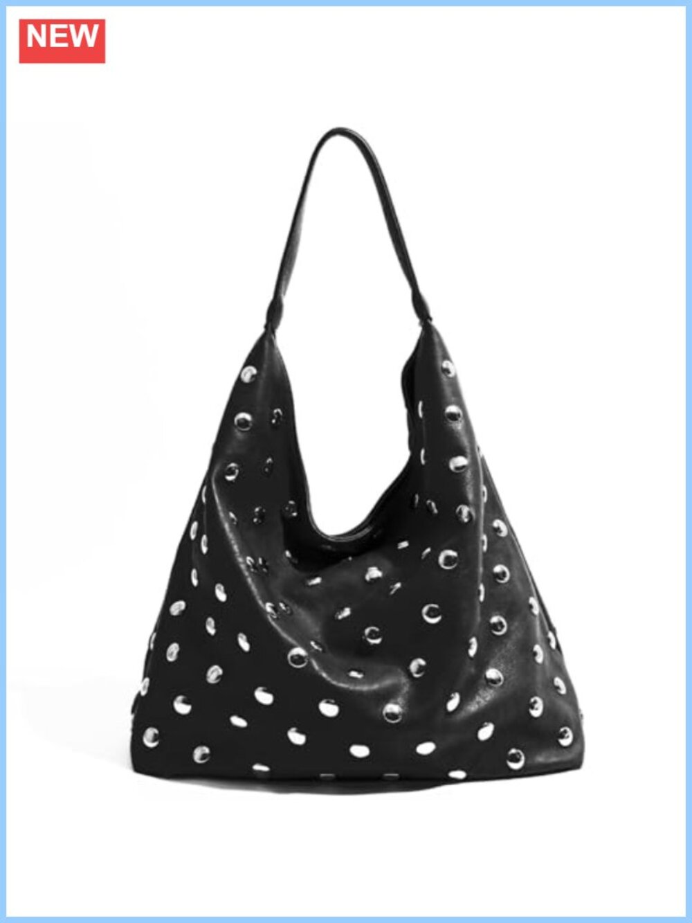 Vegan Leather Studded Hobo Tote Bag Hand-Embellished Slouchy Purse
